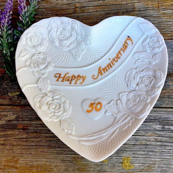 Vintage Other - 50th Anniversary Gold Porcelain Heart Gift Plate